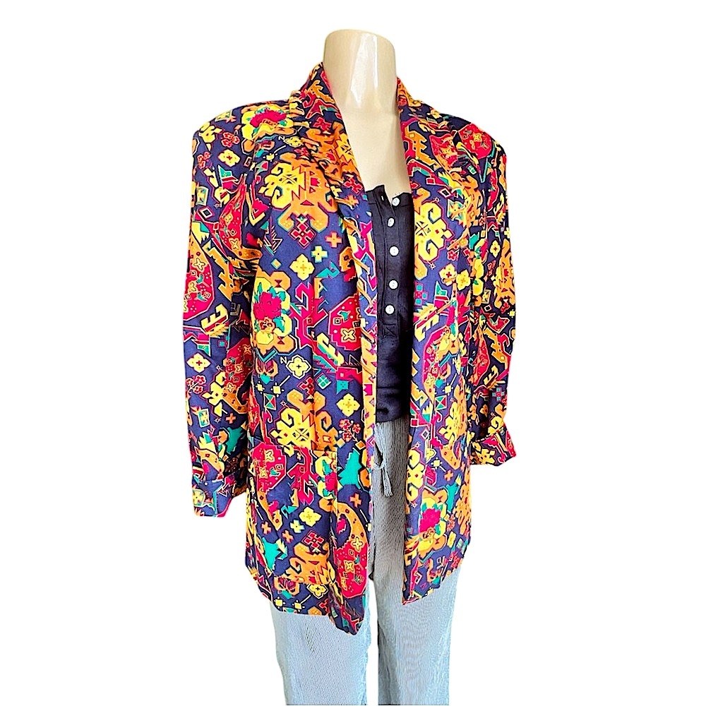 Traditional Trading Co Vibrant Red, Navy & Yellow Floral Blazer w/ Relaxed Fit M